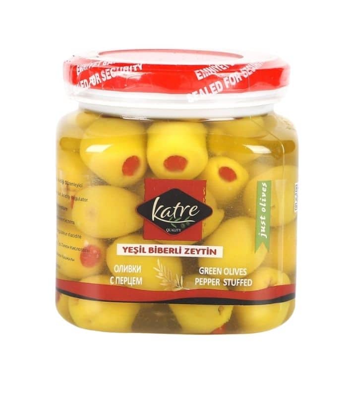 Katre yeşil biberli zeytin 650g Katre зелёные оливки с перцем (Biberli Yeşil Zeytin) 650г. — изображение 1