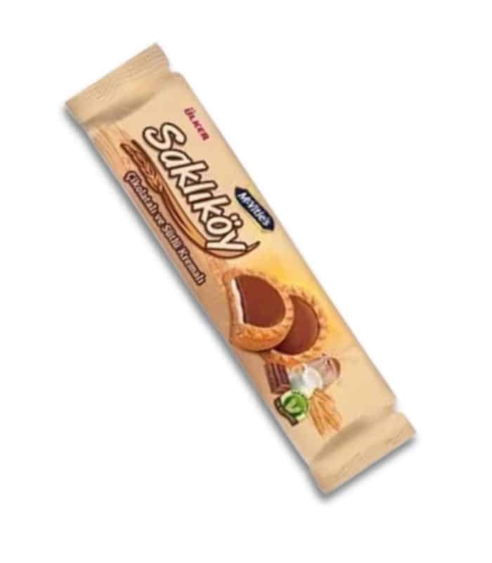 ulker saklıkoy cikolatali ve sütlü kremali Ülker McVities Saklıköy Печенье с молочным шоколадом (Sütlü çikolatalı bisküvi) 100г. — изображение 1