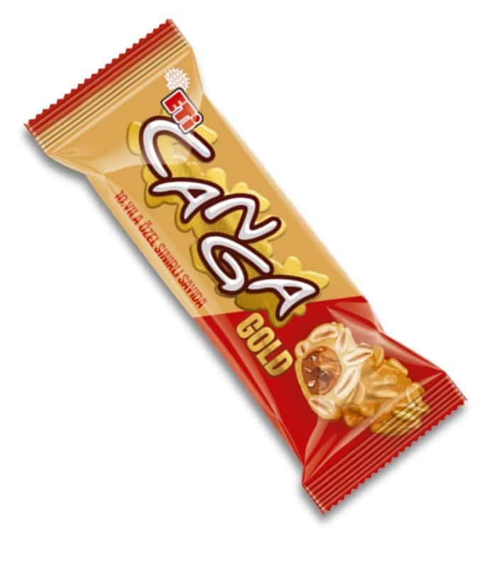 eti canga gold Eti Canga Gold Карамельный батончик в белой шоколадной глазури с арахисом и нугой (Karamelli Beyaz Çikolata Kaplı Yer Fıstıklı Nuga Bar) 45г. — изображение 1