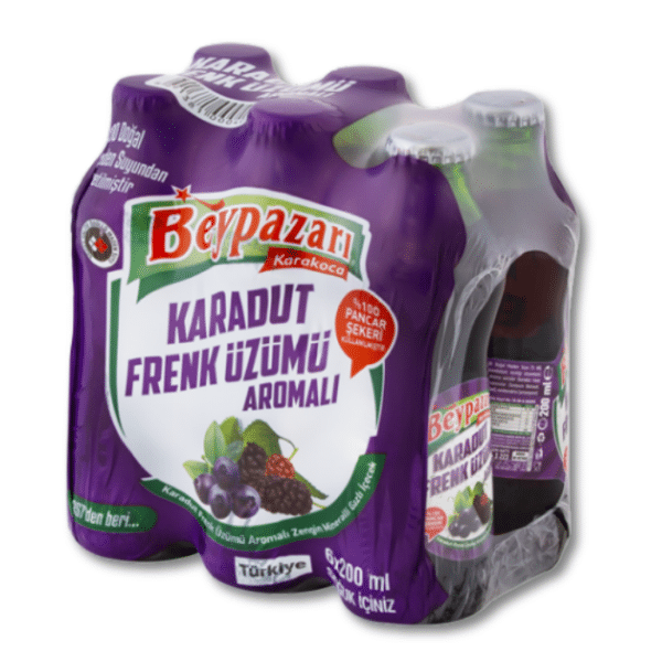 Beypazarı Минеральная вода со вкусом чёрной шелковицы и красной смородины (Karadut Frenk Üzümü Aromalı Maden Suyu) 6×200 мл.