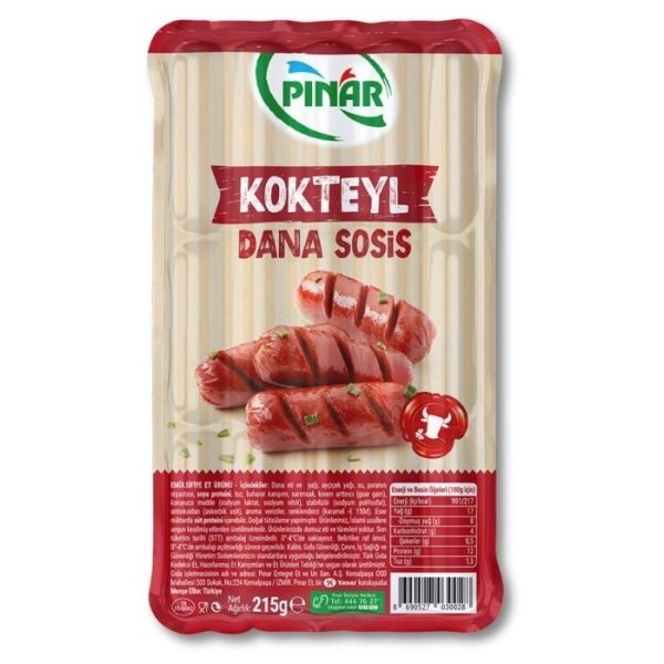 Pınar Говяжьи сосиски "Коктейль" (Kokteyl Dana Sosis) 215г.