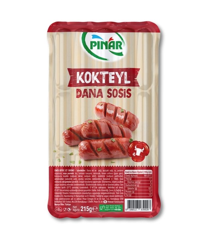 pınar koktely dana sosis 215gr Pınar Говяжьи сосиски "Коктейль" (Kokteyl Dana Sosis) 215г. — изображение 1