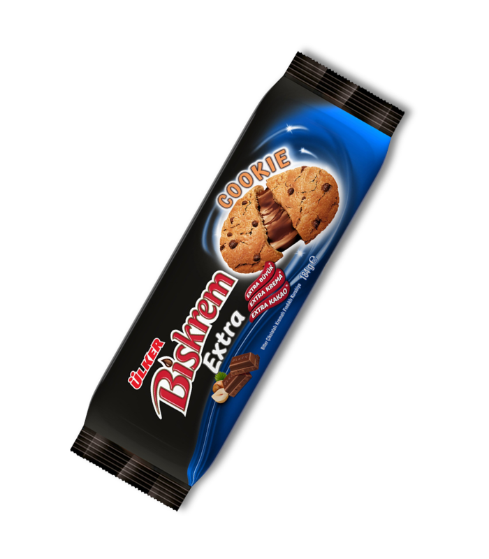 ulker biskrem cookie 184 Ülker Biskrem Extra Cookie Печенье с шоколадным кремом и кусочками фундука (Çikolata Kremalı Fındıklı Kurabiye) 184г. — изображение 1