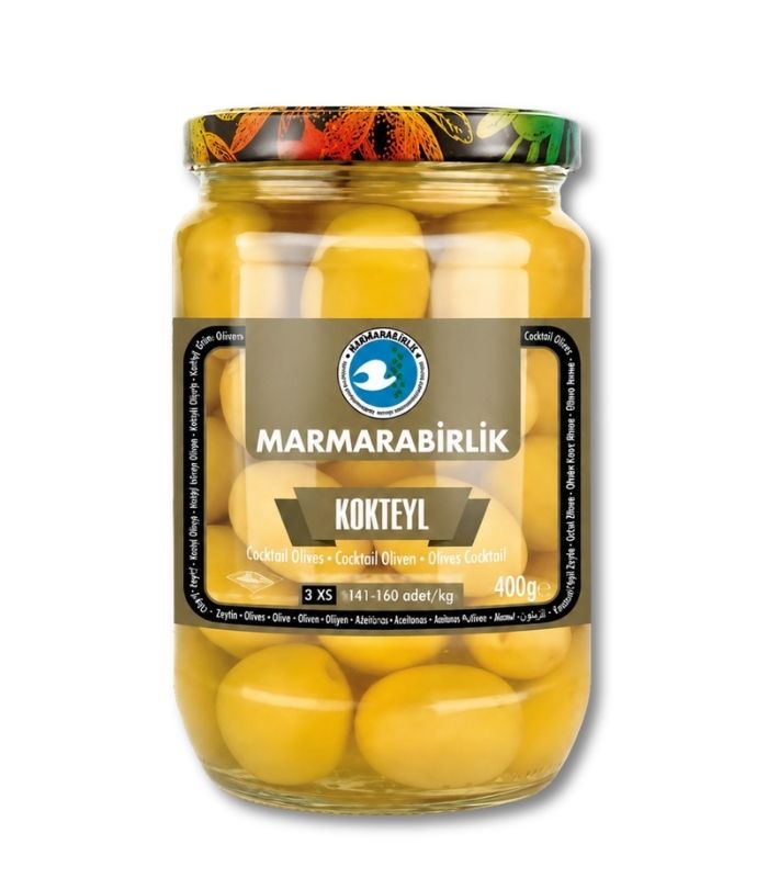 marmarabirlik 3xl kokteyl 400gr Marmarabirlik Зеленые коктейльные оливки 3XL (Kokteyl Yeşil Zeytin) 400г. — изображение 1