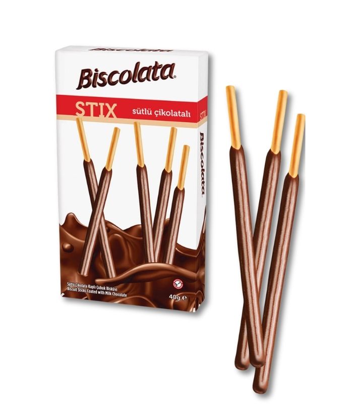biskolata stick sütlü çikolayalı kraker 40 gr Biscolata Stix Печенье-соломка в молочном шоколаде (Sütlü Çikolatalı Çubuk Bisküvi) 40г — изображение 1